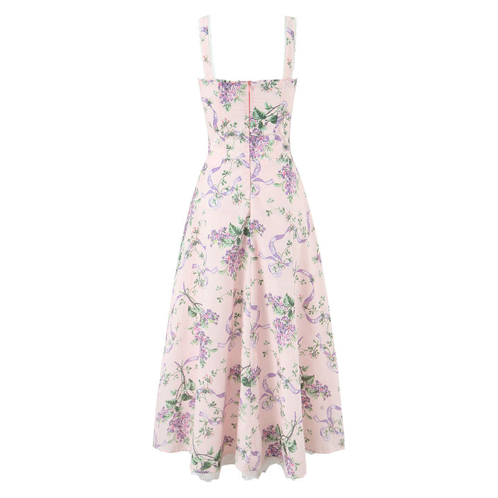 Damen Maxikleid mit floralen Rüschen und schwingendem Saum Drune
