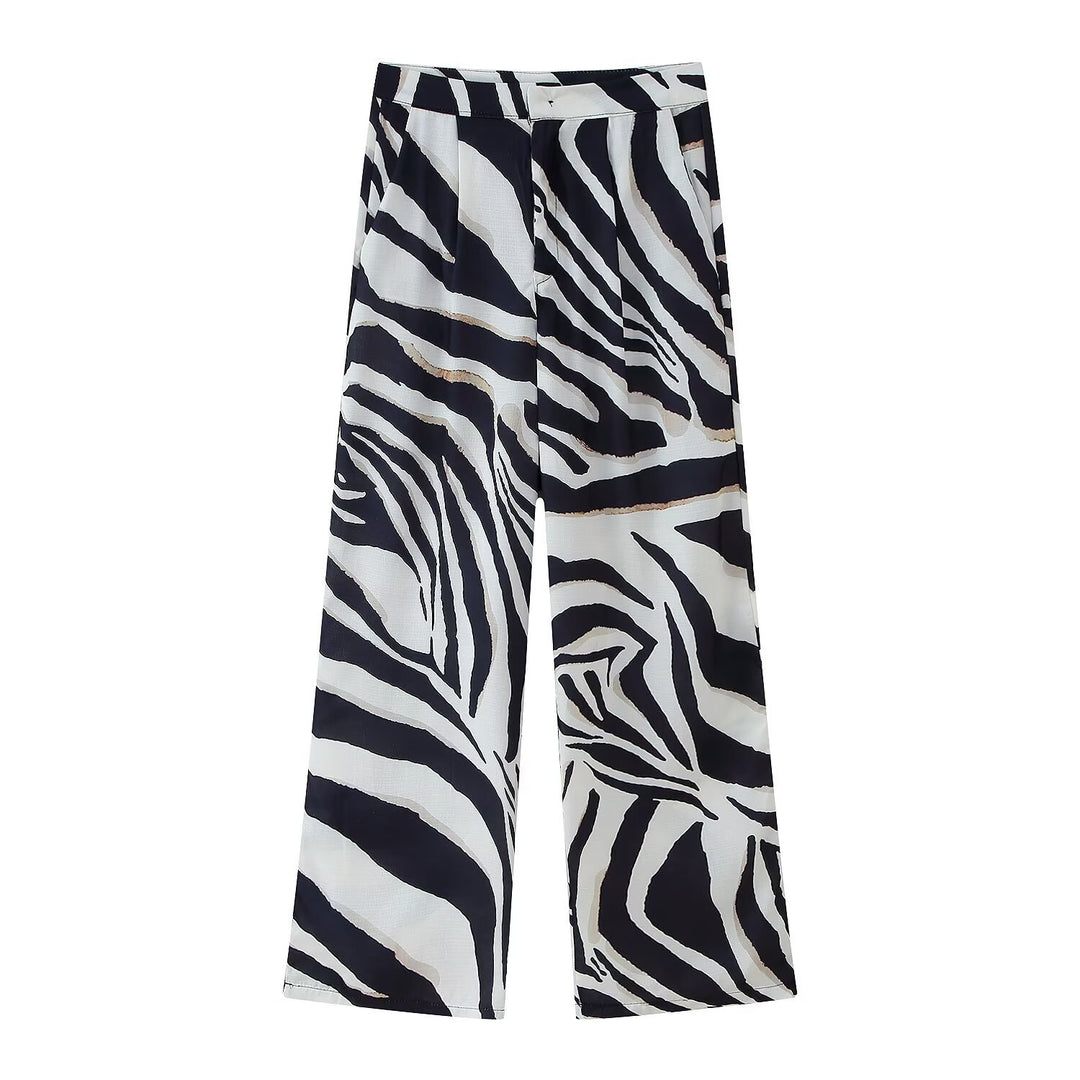 Damen weite Palazzo-Hose mit Zebra-Print Drune
