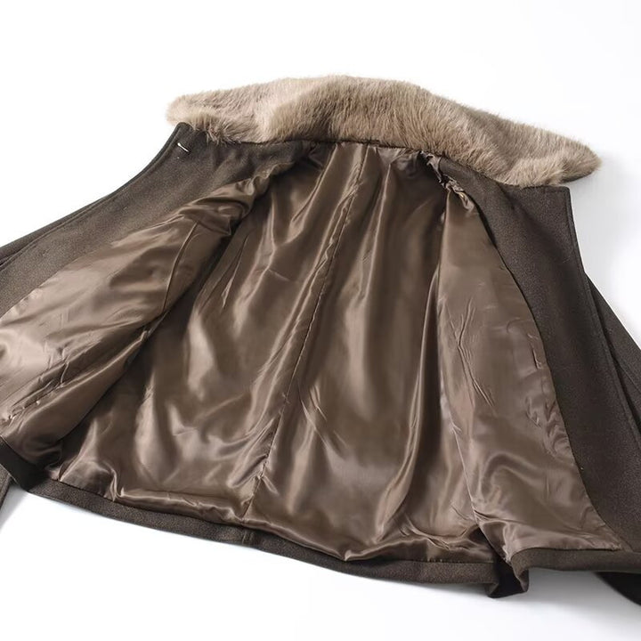 Damen Übergangsjacke mit luxuriösem Kunstfellkragen und Taillengürtel Drune