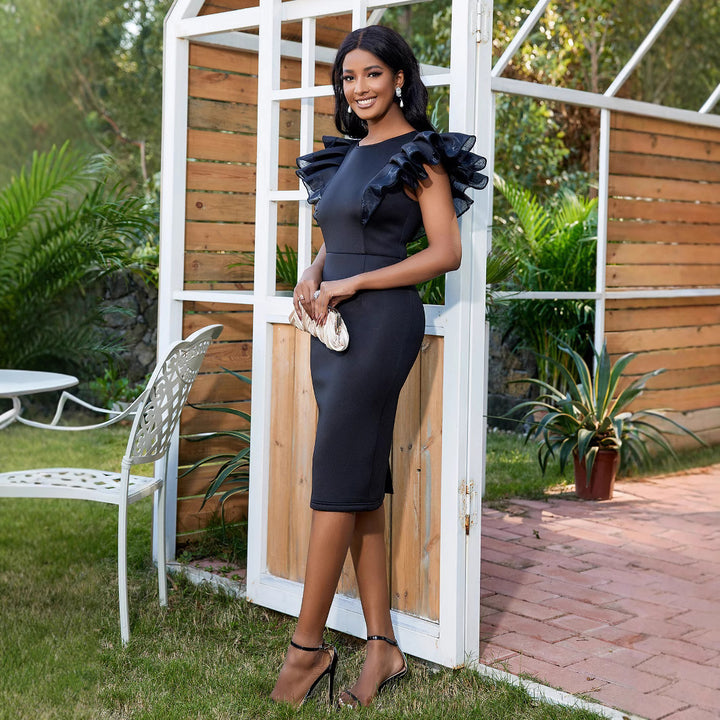 Damen Elegantes Etuikleid mit Rüschenärmel Drune