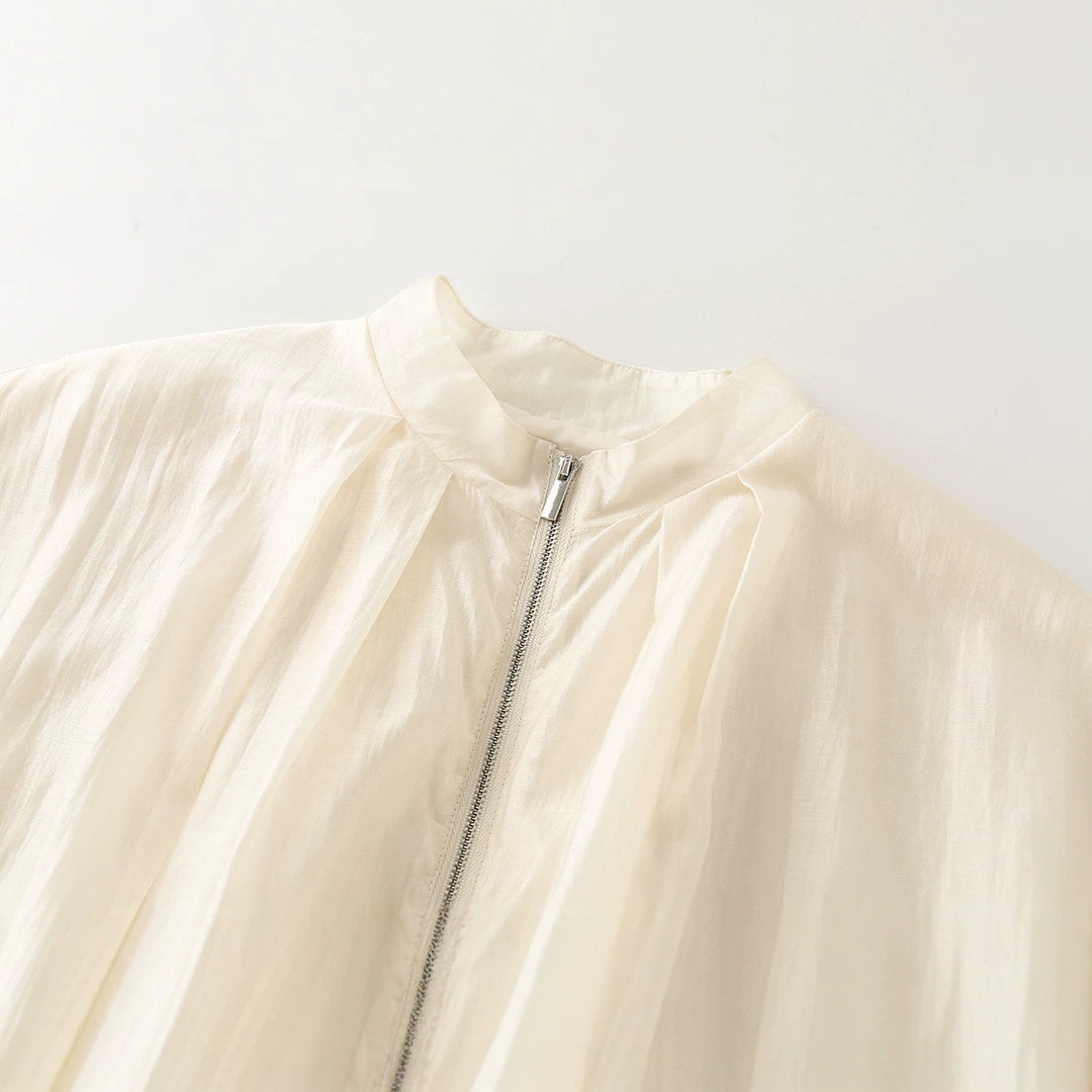 Damen Transparente Leichte Sommer-Blousonjacke mit Stehkragen und elastischem Saum Drune