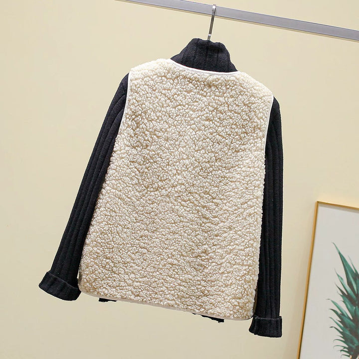Damen Teddy-Fleece Weste mit Knopfleiste und Aufgesetzten Taschen Drune