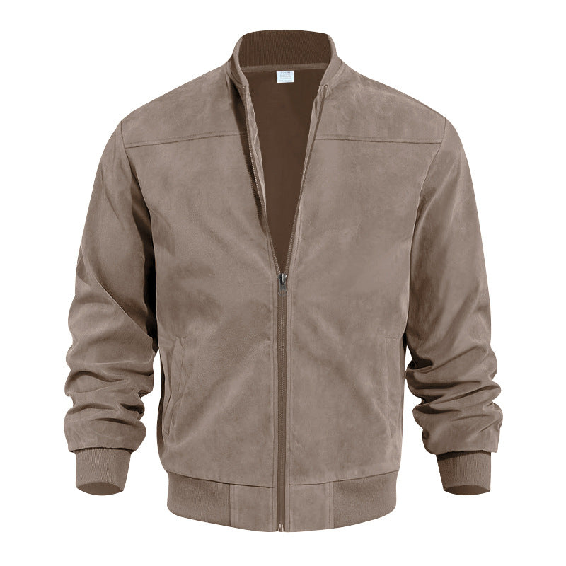 Herren nan Veloursleder-Optik Bomberjacke mit Stehkragen Rippbündchen und seitlichen Eingrifftaschen Drune