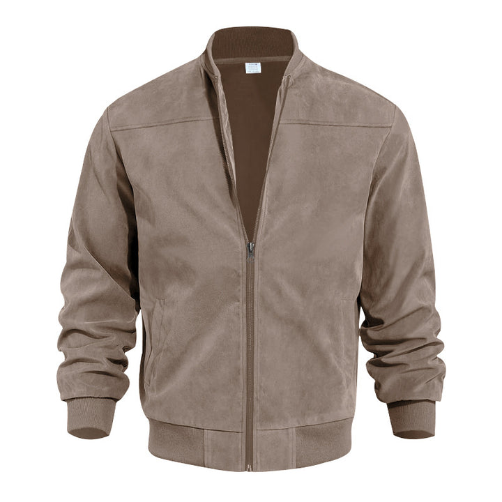 Herren nan Veloursleder-Optik Bomberjacke mit Stehkragen Rippbündchen und seitlichen Eingrifftaschen Drune