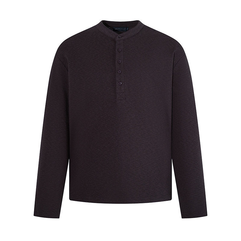 Herren Langarm-Henleyshirt mit Stehkragen und Knopfverschluss aus strukturiertem Jersey Drune