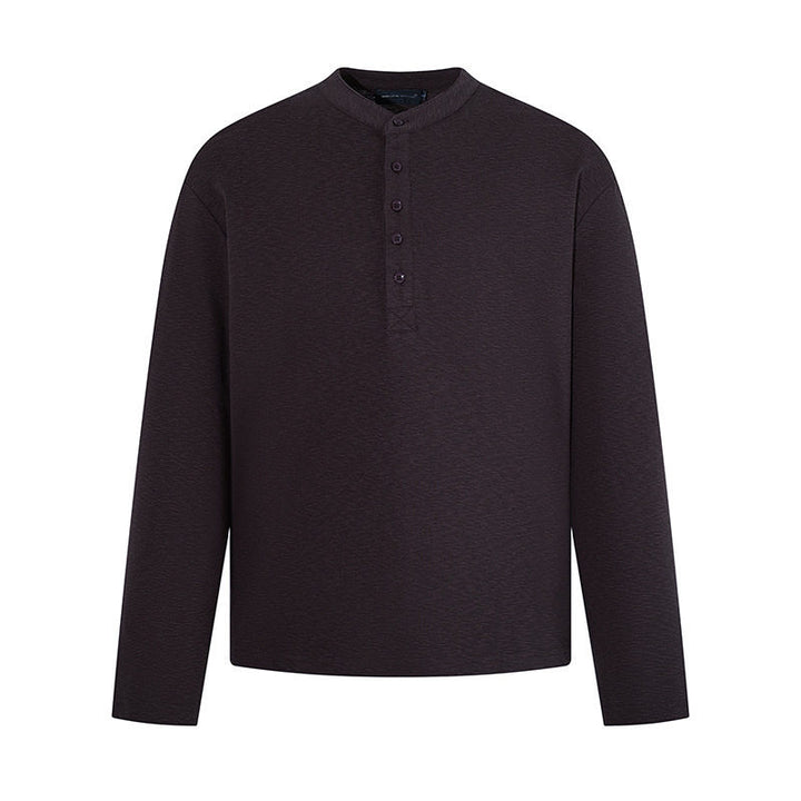 Herren Langarm-Henleyshirt mit Stehkragen und Knopfverschluss aus strukturiertem Jersey Drune