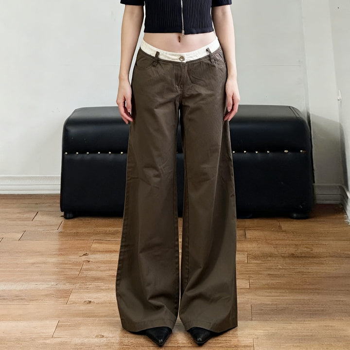 Damen nan Highwaist-Culottehose mit weitem Bein und kontrastierendem Bunddetail Drune