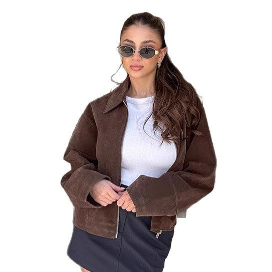 Damen Suede Jacke mit großzügigem Schnitt und eleganten Details Drune
