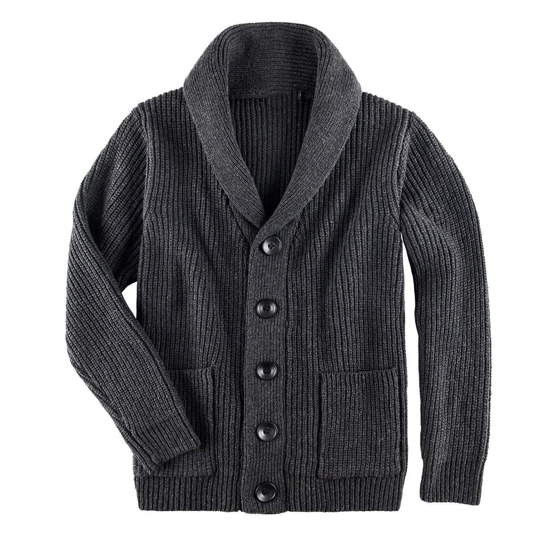 Damen Grobstrick Pulloverjacke mit elegantem Schalkragen und knöpfen Drune