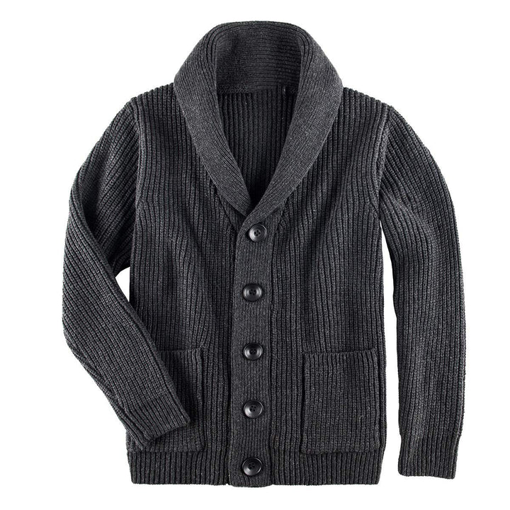 Damen Grobstrick Pulloverjacke mit elegantem Schalkragen und knöpfen Drune