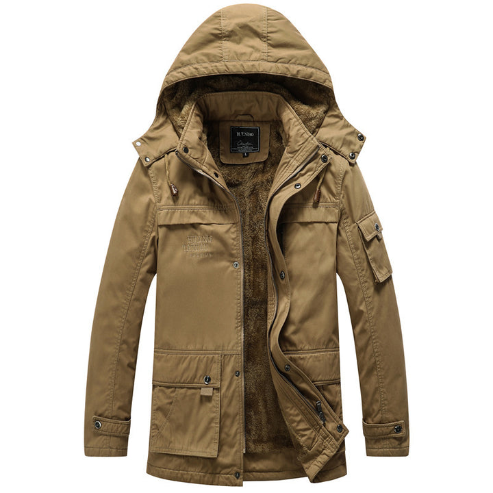Herren Canvas-Militärparka mit Teddyfutter, Kapuze und multifunktionalen Taschen Drune