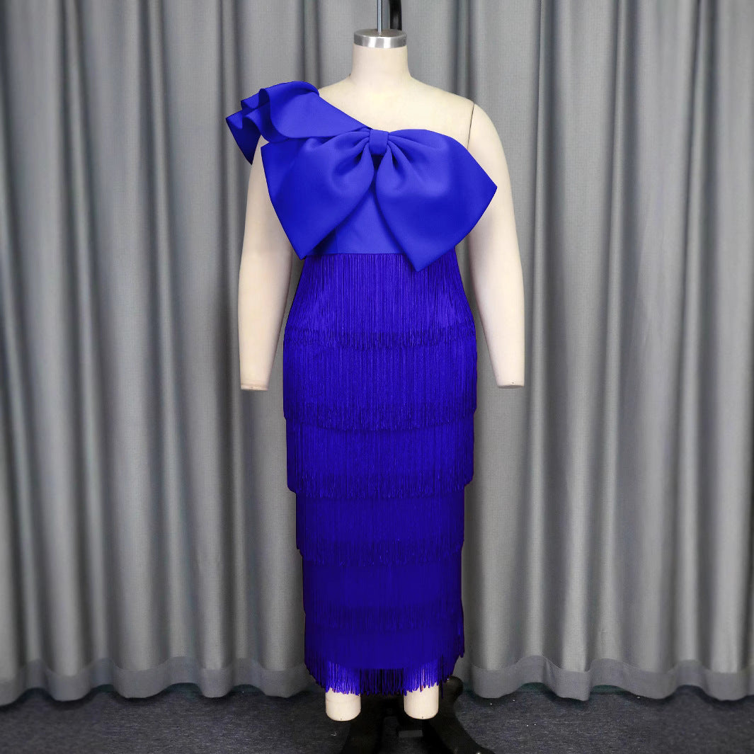 Damen Cocktailkleid mit voluminösem Rüschendesign und Fransen Drune