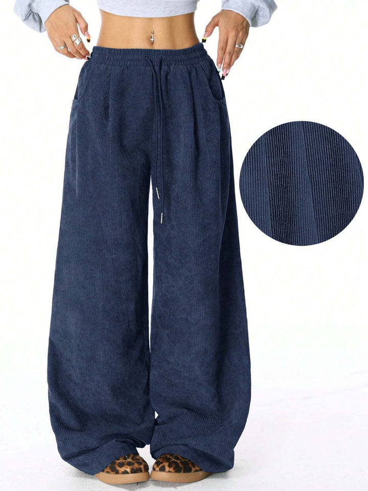 Damen Weite-Hosen Hohe Taille Corduroy Lounge Pants Drune