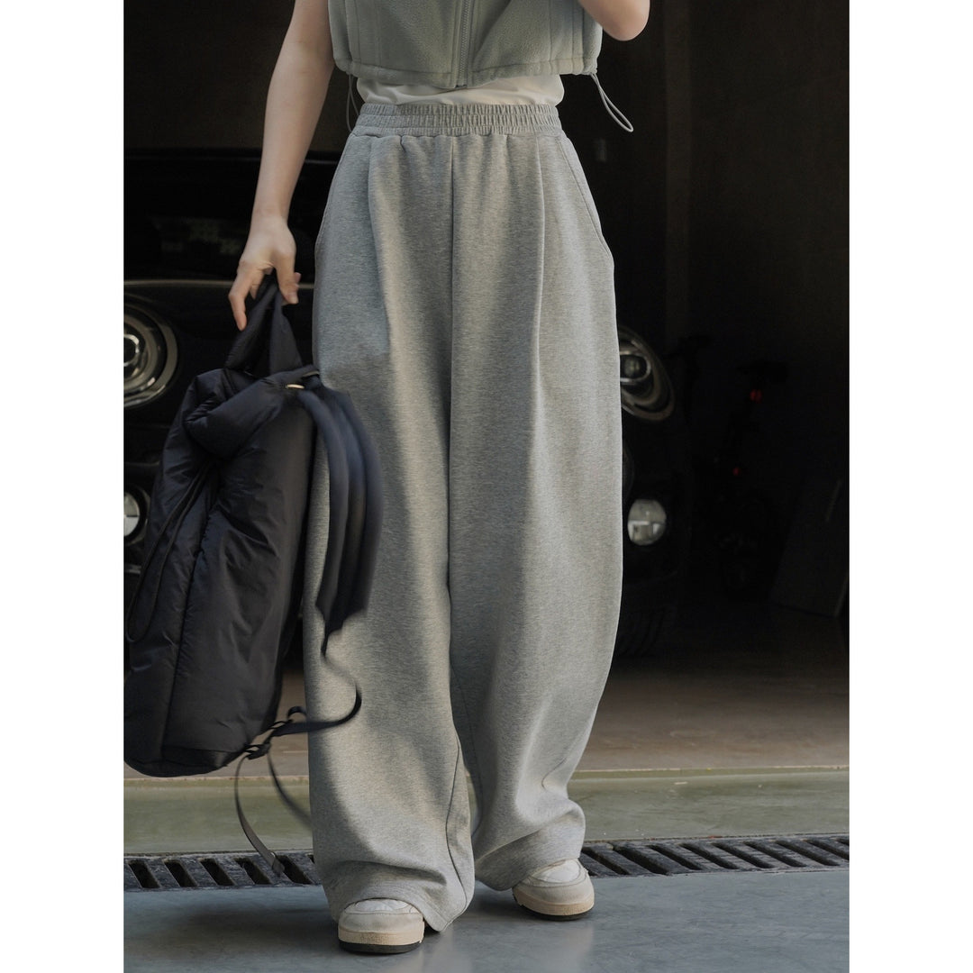 Damen Weite High‑Waist Lounge‑Palazzo‑Sweathose mit Elastbund und Eingrifftaschen Drune