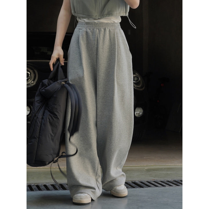 Damen Weite High‑Waist Lounge‑Palazzo‑Sweathose mit Elastbund und Eingrifftaschen Drune