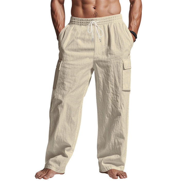 Herren nan lockere Cargo-Freizeithose mit elastischem Tunnelzugbund und mehreren Taschen Drune