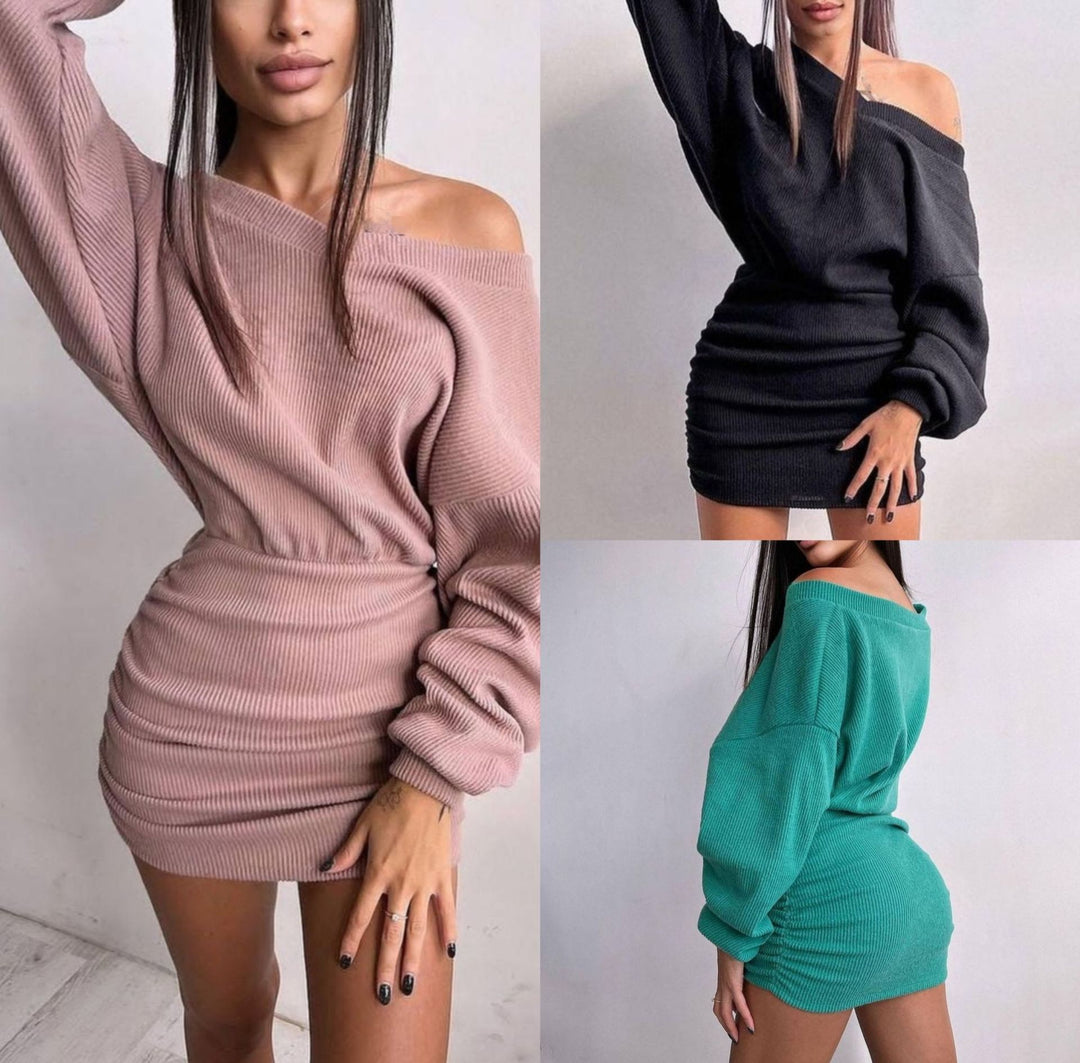 Damen Minikleid mit asymmetrischem Design und weitem Kragen Drune
