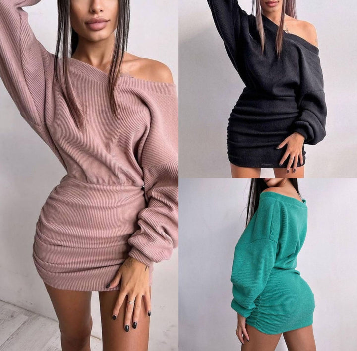 Damen Minikleid mit asymmetrischem Design und weitem Kragen Drune