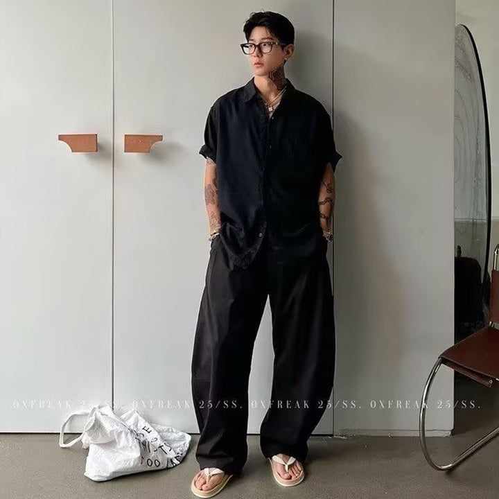 Herren Trendige Locker geschnittene Kurzarm Hemdbluse Drune