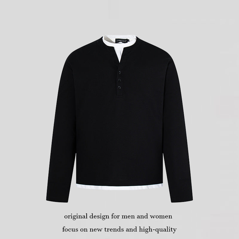 Herren Langärmeliges Henley-Layer-Shirt mit kontrastierendem Innenkragen und modernem Regular-Fit Drune