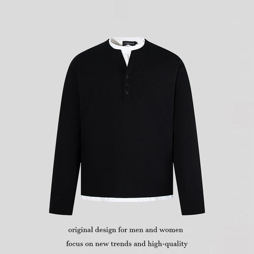 Herren Langärmeliges Henley-Layer-Shirt mit kontrastierendem Innenkragen und modernem Regular-Fit Drune