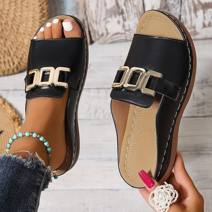 Damen elegante Zehentrenner-Sandalen mit dekorativem Schmuckdetail Drune