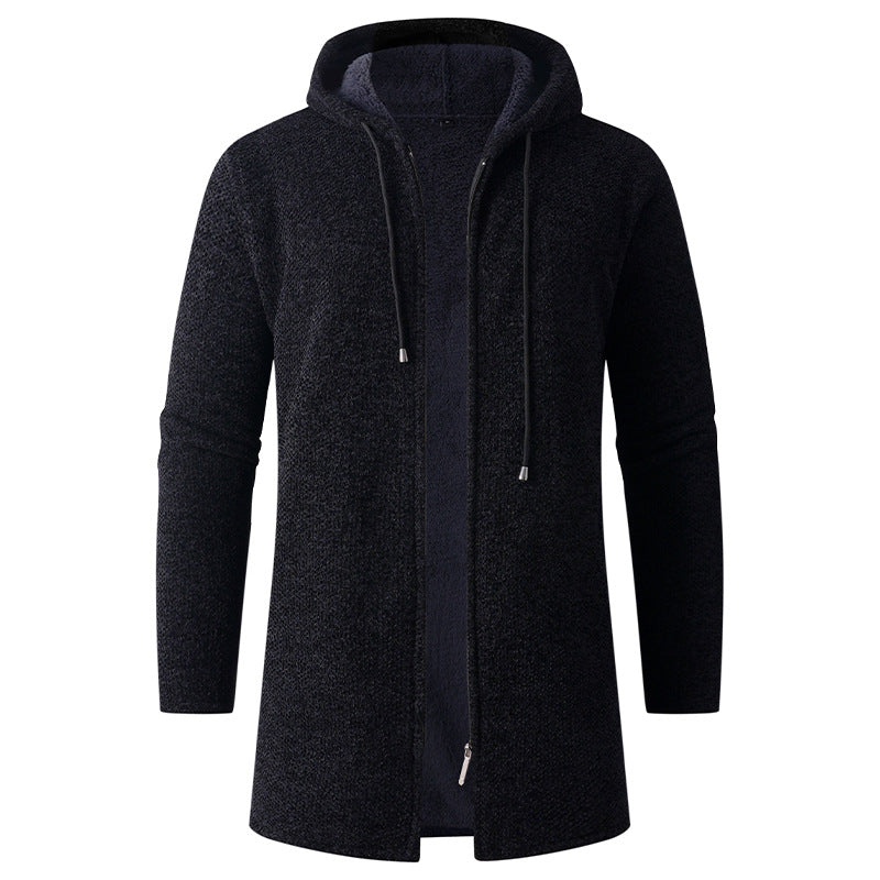 Herren Langer Strick‑Kapuzencardigan mit Teddyfutter und durchgehendem Reißverschluss Drune