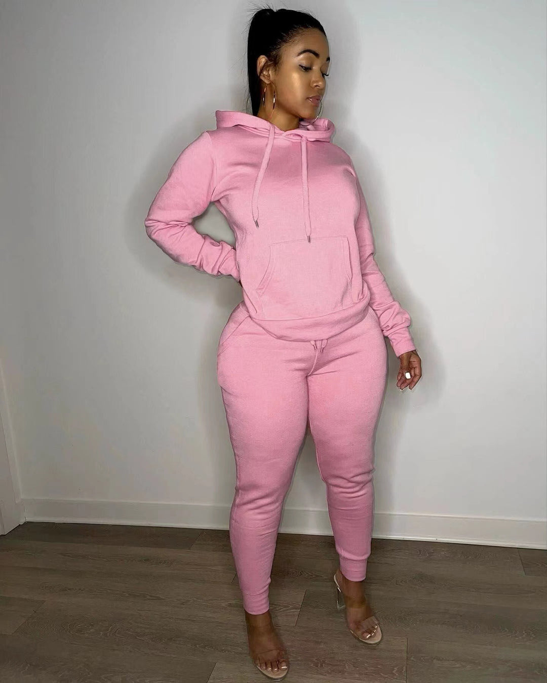 Damen nan tailliertes Hoodie- und Jogginghose-Set mit Kängurutasche, hohem Komfortbund und gerippten Knöchelbündchen Drune
