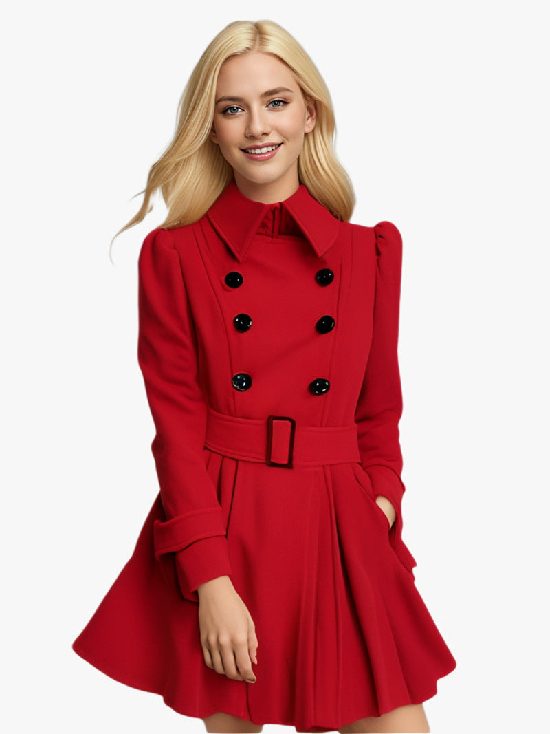 Damen eleganter Trenchcoat mit ausgestelltem Schnitt und französischem Kragen Drune