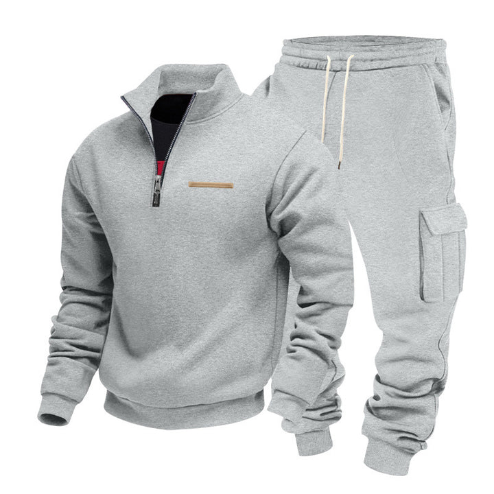 Herren Zip-Pullover- und Cargo-Jogger-Set aus weichem French-Terry Drune