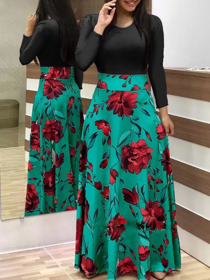 Damen Fließender Maxirock mit hoher Taille und großem Blumenprint Drune