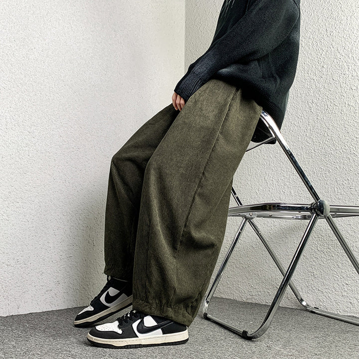 Unisex Extraweit geschnittene Cord-Loungehose mit Tunnelzug und elastischen Bündchen Drune