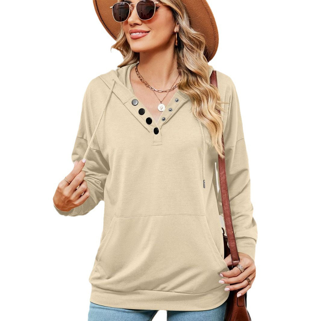 Damen Kapuzenpullover mit modischen Knopfdetails Drune