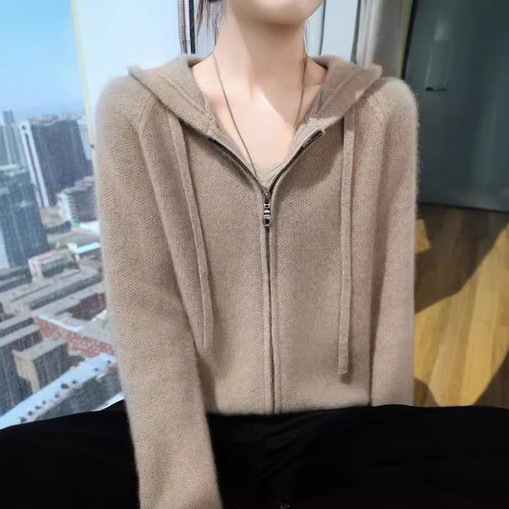 Damen Kuschelige Kapuzenjacke mit weichem Material und Reißverschluss Drune
