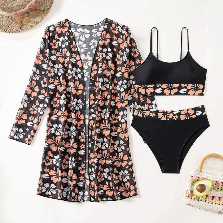 Damen Strandcover-Up mit floralem Design und eleganter Transparenz Drune