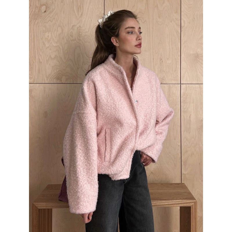 Damen Flauschige Kapuzenjacke aus Teddyfell mit seitlichen Taschen Drune
