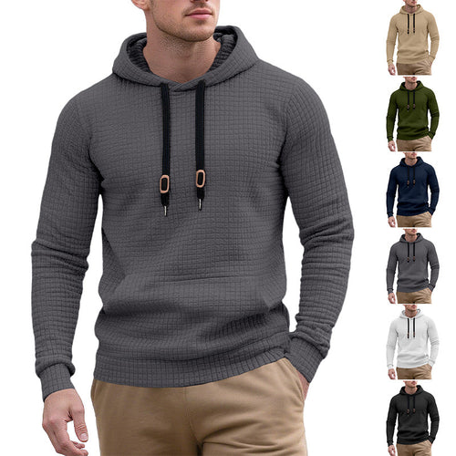 Herren nan schmal geschnittener Stepp-Kapuzenpullover mit feiner Quadratstruktur, Kordelzug und geripptem Saum Drune