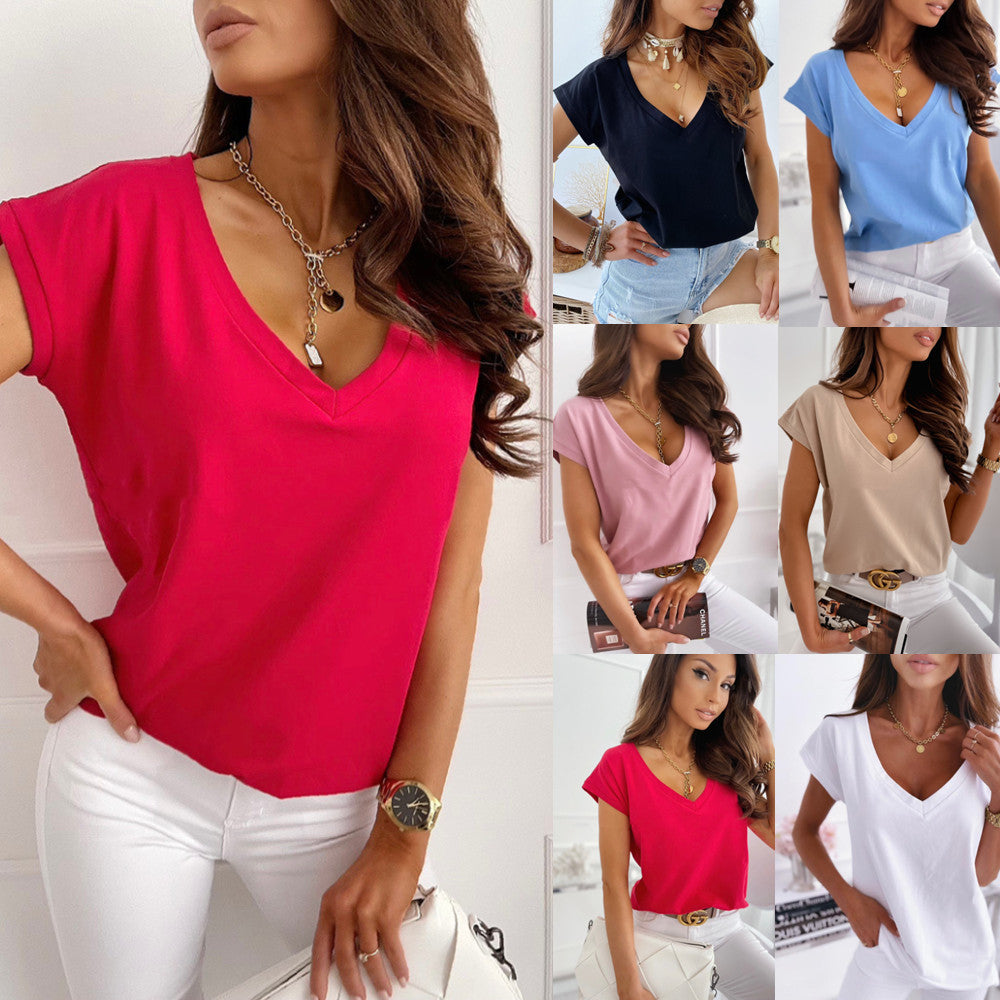 Damen V-Ausschnitt T-Shirt mit lässigem Schnitt Drune