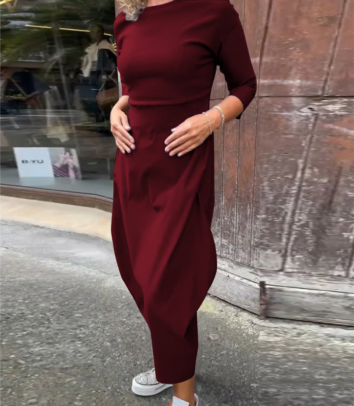 Frauen Einfach Midi Kleid mit Bootsausschnitt, Taillierte Passform und Tulpenrock-Detail Drune