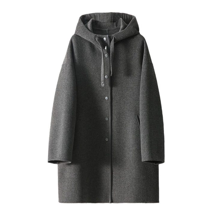 Damen nan midilanger Wollmixmantel mit Kapuze und Druckknopfleiste im Oversize-Schnitt Drune