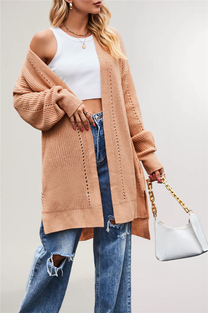 Damen lässige Strickjacke mit offenem Design und weiten Ärmeln Drune