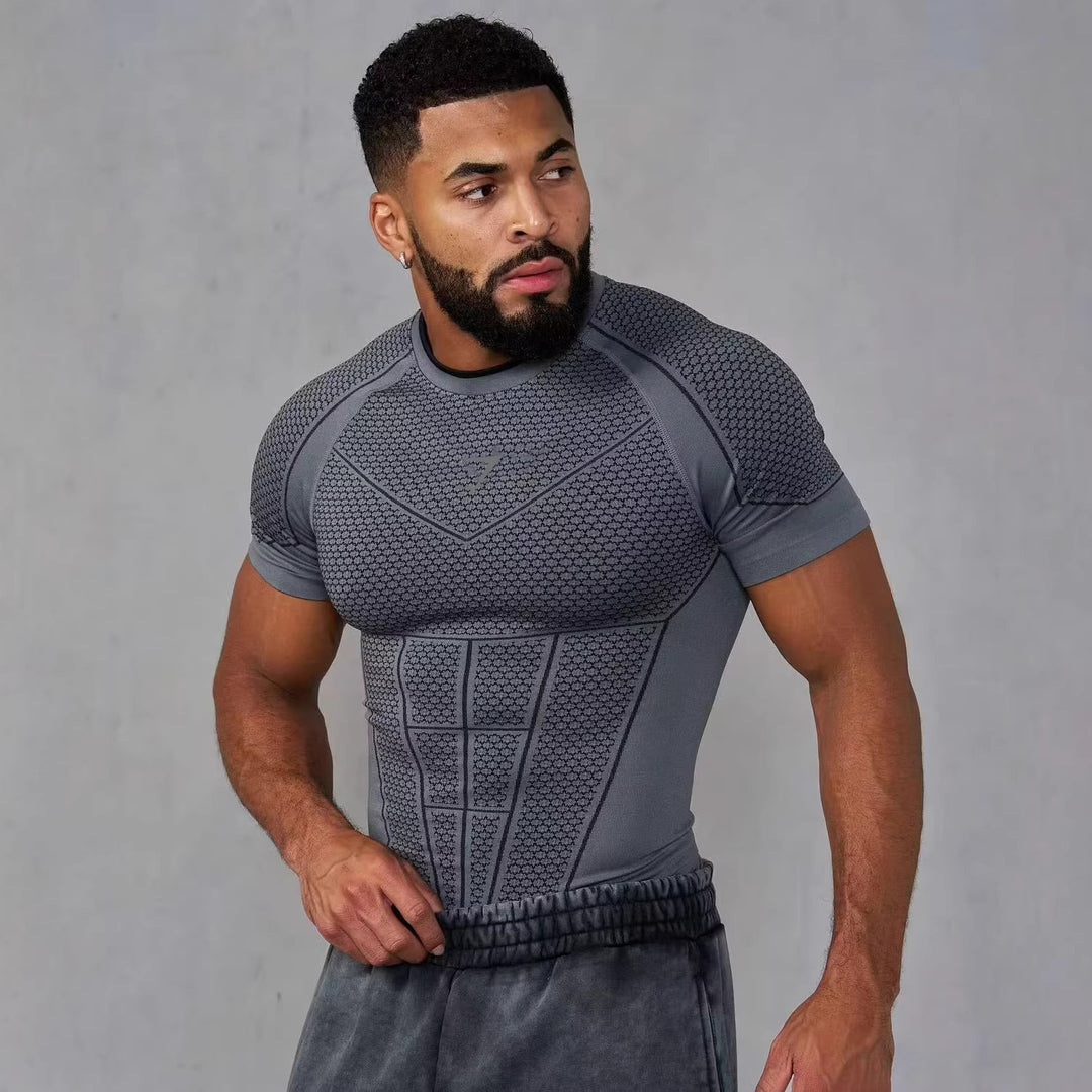 Herren nan muskelmodellierendes Funktionsshirt mit 3D-Struktur und gezielten Kompressionszonen Drune