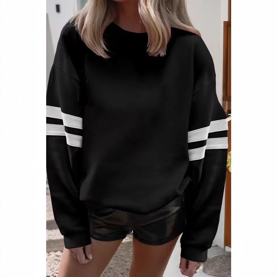 Damen lässiger Sweatshirt mit gestreiften Details und weitem Schnitt Drune