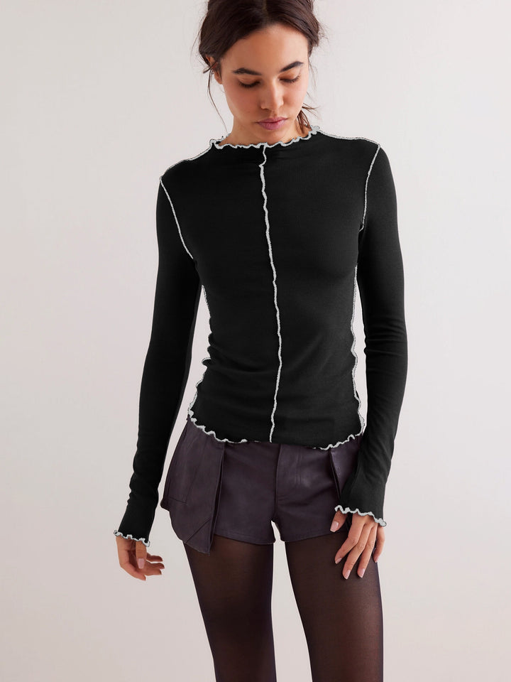 Damen Langarmshirt mit modischen Rüschendetails und feiner Rippstruktur Drune