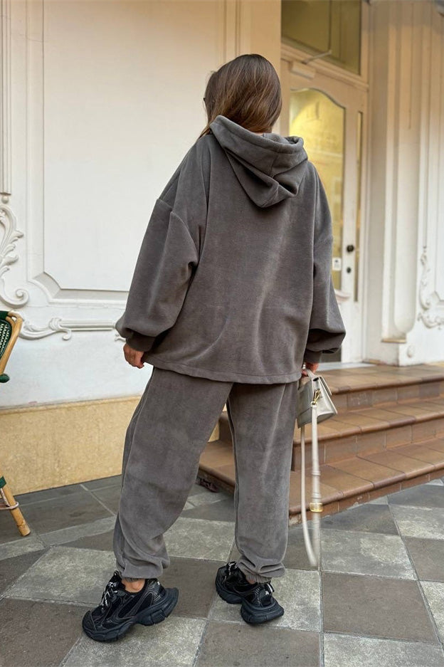 Drune | Crew Polar Fleece Kapuzenpullover und Jogginghose Zweiteiliges Satz
