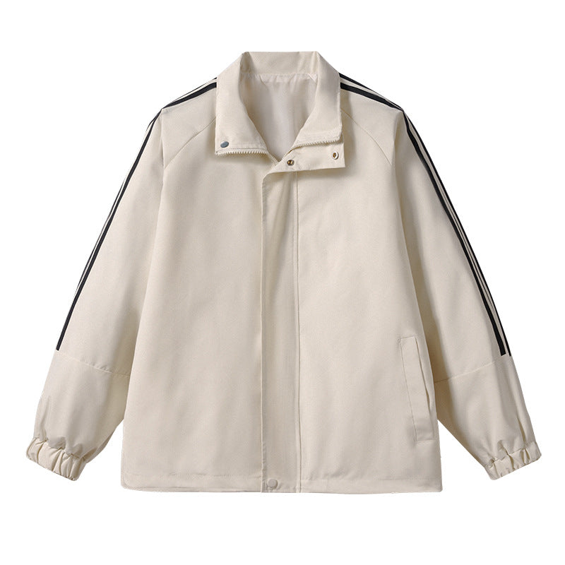 Herren Leichte Retro-Track-Übergangsjacke mit Stehkragen und Ärmelstreifen Drune