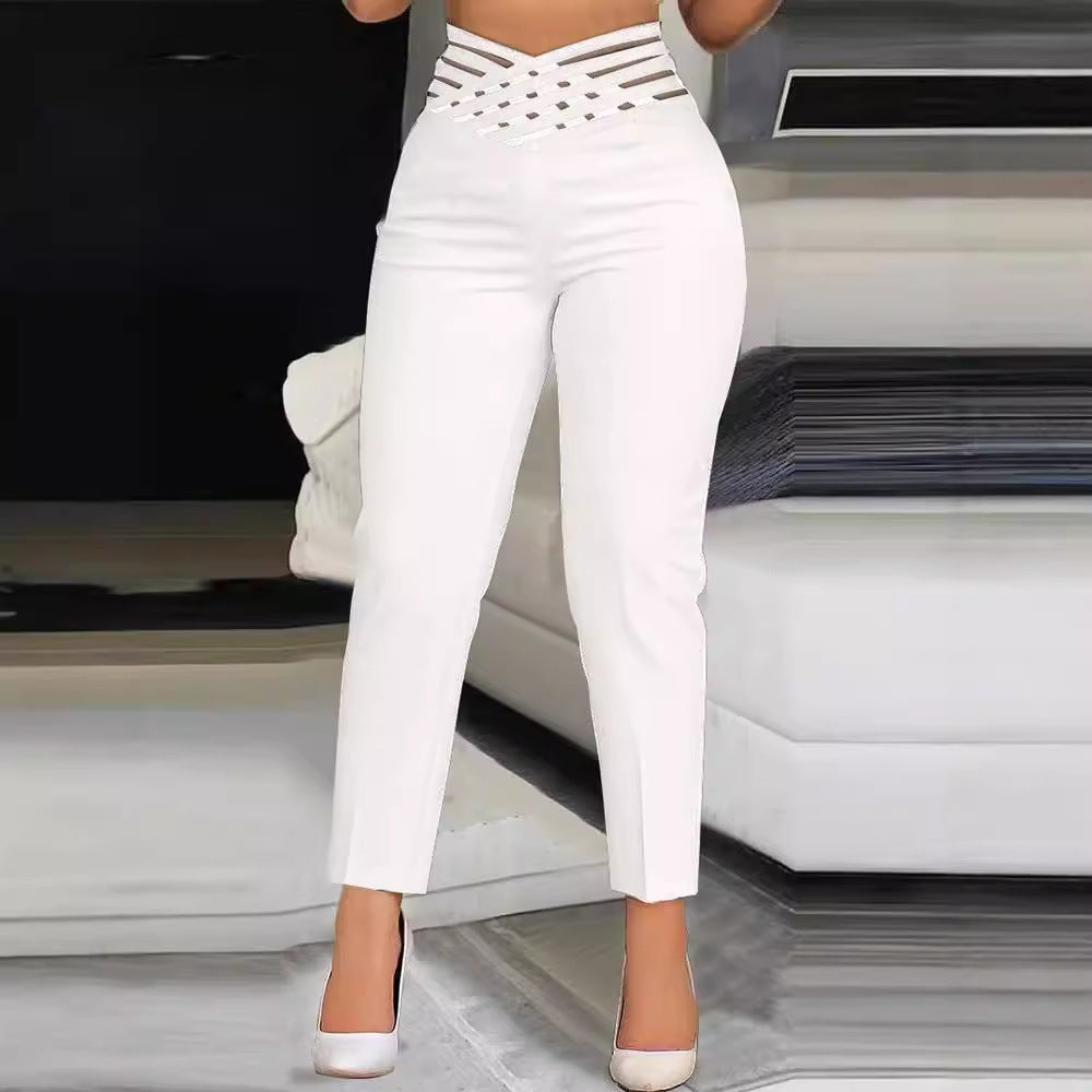 Damen Hochtaillierte Stretch-Hose mit transparentem Gummibund Drune