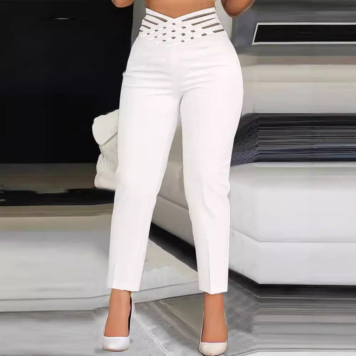 Damen Hochtaillierte Stretch-Hose mit transparentem Gummibund Drune