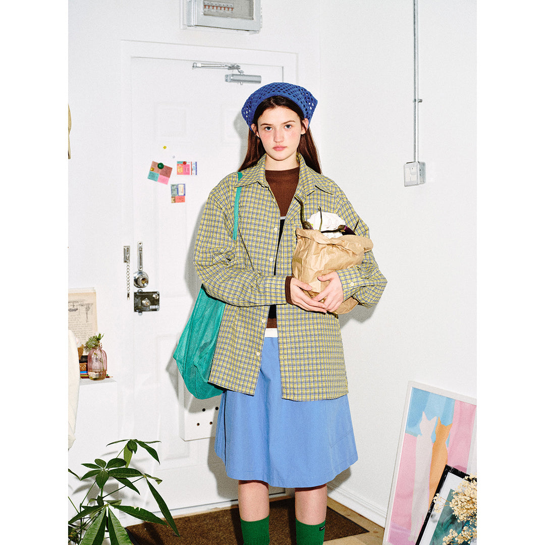 Unisex Oversize Karo-Hemd mit kastiger Silhouette, geradem Saum und aufgesetzter Brusttasche Drune