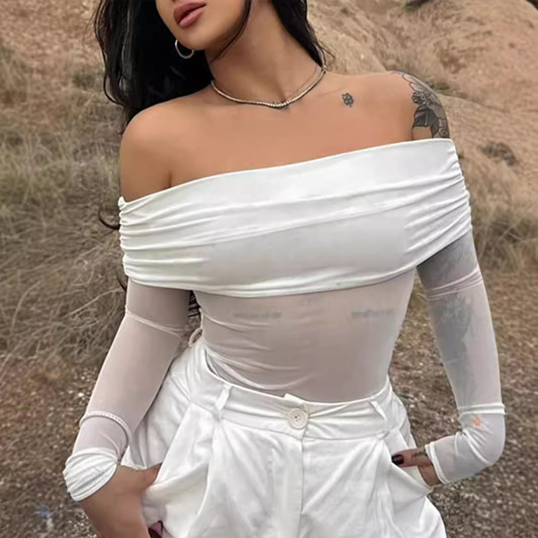 Damen Off-Shoulder Langarmbody mit transparenten Akzenten Drune
